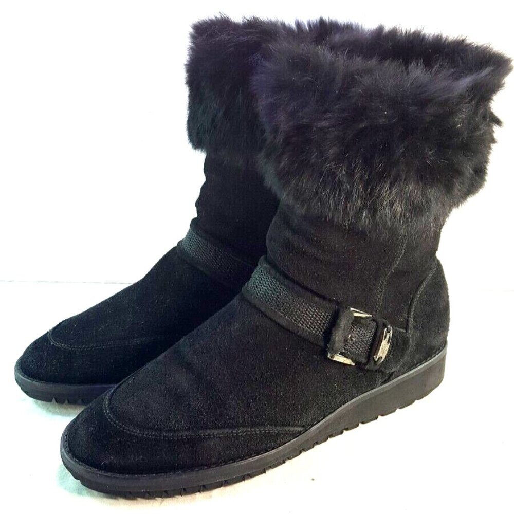 Stuart Weitzman Mid Calf Black Suede Waterproof Boots Size 7.5